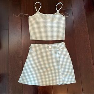 Blue plaid top and skirt set